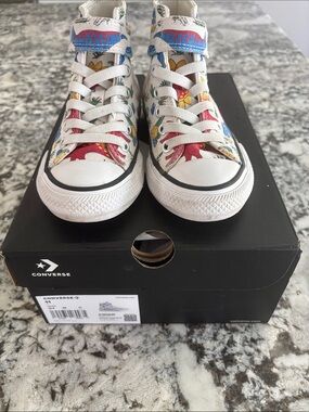 Converse Kids' High Top Sneakers - White dinosaur Print